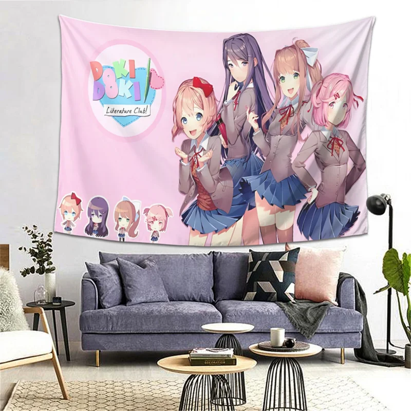 IKAMA Heartbeat Literature Club Wandteppich für alle Mitarbeiter, Anime, Campus, niedliche Atmosphäre, Ins-Stil, Raumdekoration, Heimdekoration