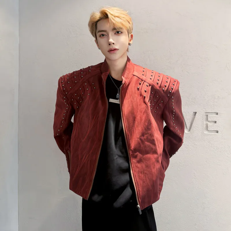 

Cleanfit American Sle Aesthetic Punk ort Jaet Men's oulder Padded Rivet Leather Jaet Subculture Streetwear Top