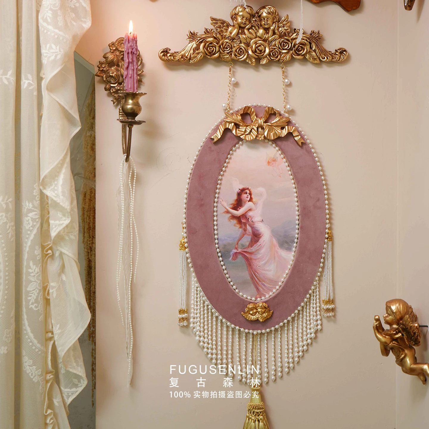 Retro Forest Handcrafted Light Luxury Court Style Pink Velvet Relief Picture Frame Wall Hanging Picture Frames Home Ornament