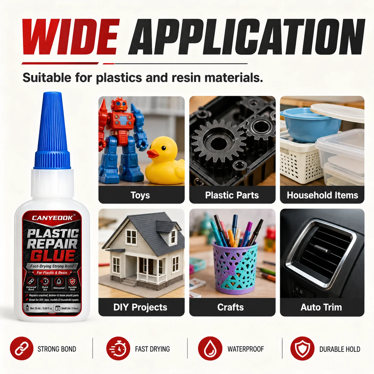Automotive Plastic Adhesive: Quick-Drying Universal Glue for Permanent, Shock-Resistant Repairs on All Car Plastic Parts and Sur