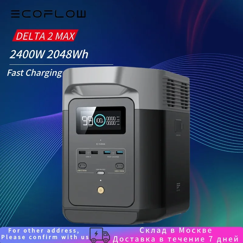 EcoFlow DELTA 2 Max 2400W 2048Wh Expandable 6kWh Portable Power Station LFP Battery Up to 3000W Quiet Solar Електростан