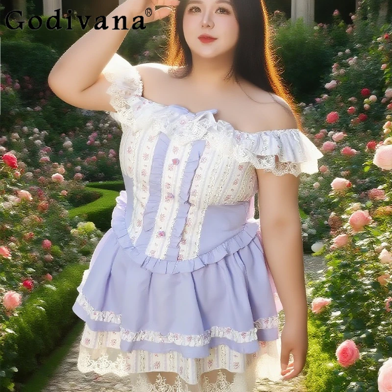 

Bow Off Shoulder Top High Waisted Shorts Skirt Set Women's French Retro Lolita Skirt Suits Female Sweet Japanese Style Outfits