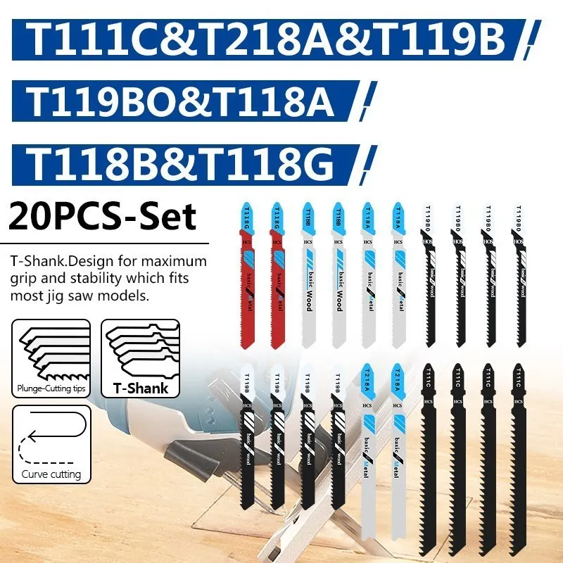 HAMPTON Jigsaw Blades 10/20pcs T111C T218A T114D T119B T-Shank for Wood/Metal Cutting Tools