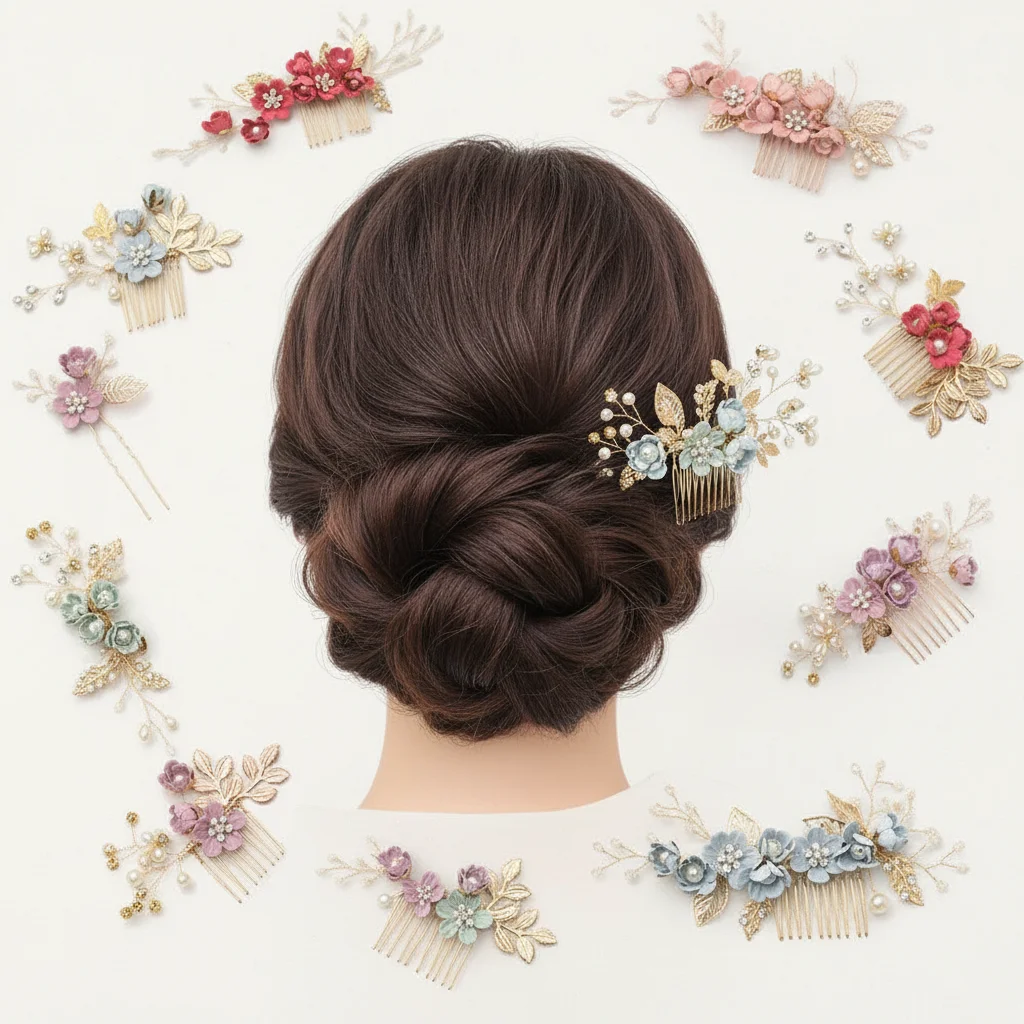 Zinc Alloy Blue Flower Hair Combs Headdress Prom Bridal Wedding Luxury Hair Accessories Gold Leaves Hair Jewelry Hair Pins