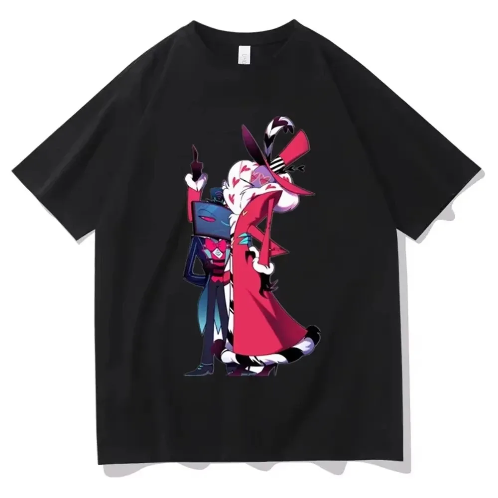 Hazbin Hotels Alastor Camiseta estampada verano mujer camiseta Y2k cuello redondo manga corta Camiseta Neutral de alta calidad ropa