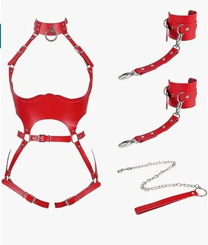 Ensemble de sous-vêtements en cuir creux personnalisé, menottes attachées amusantes, équipement de bondage, tentation intégrée, jouets sexuels d'auto-bondage, sexy