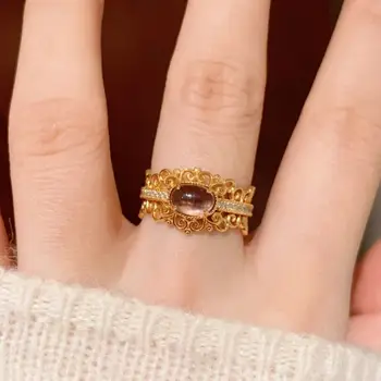 Vintage dvorní styl duté krajkové diamantové intarzované ametystové prsteny pro ženy, nádherné ametystové krystalové klasické banketní šperky 12 nejlepší prodej krajka Swarovski - №12