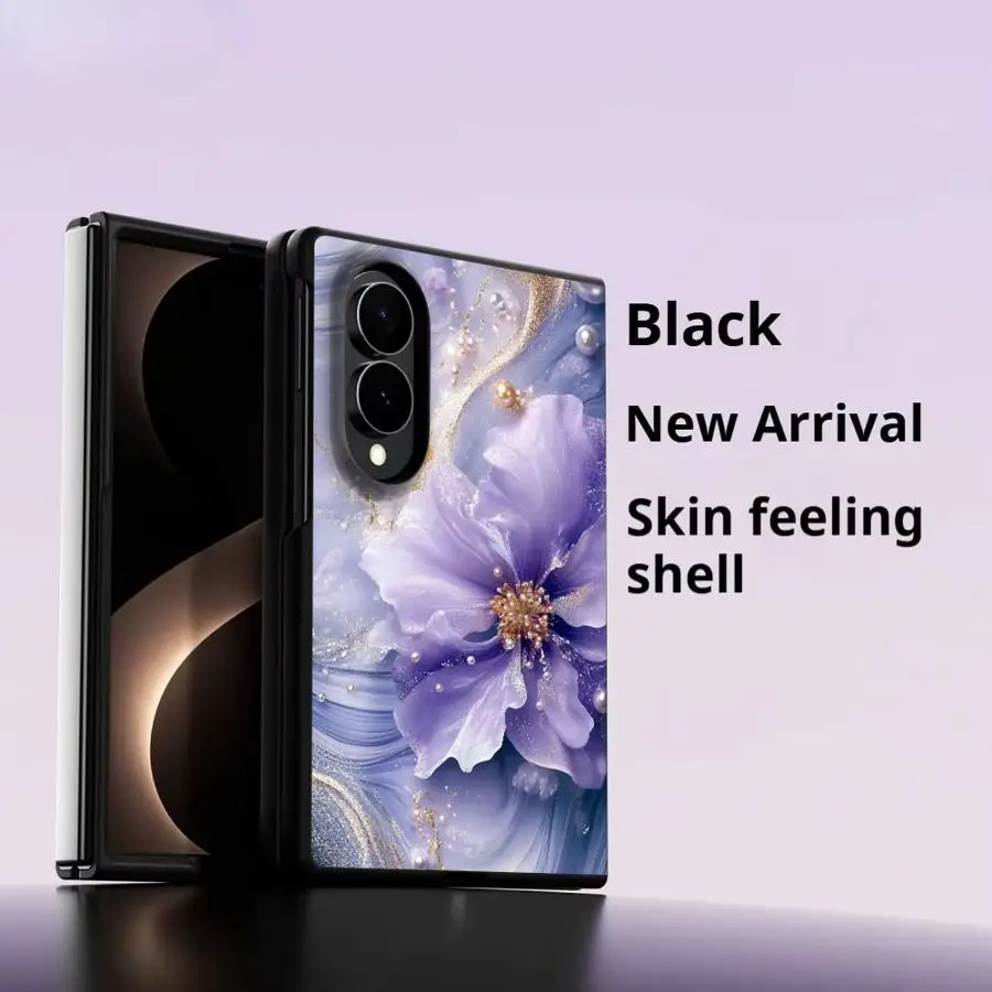 Luxury Phone Cover Case for Samsung Galaxy ZFold8 Z Fold8 Wide Z Fold 8 ZFold Wide Fashionable Marble Flowers Purples