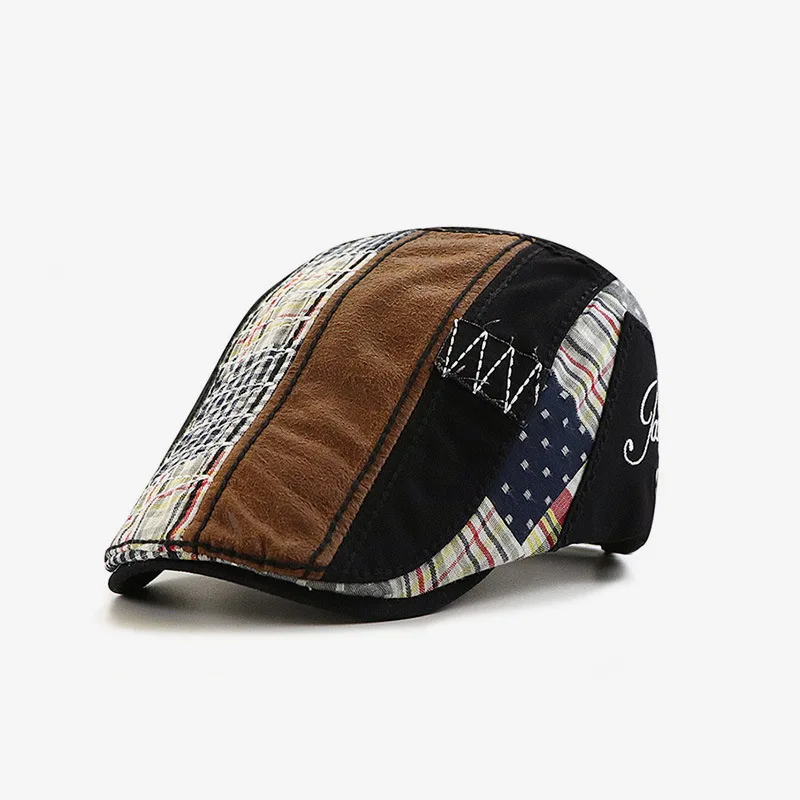 Men Beret Hat Patchwork Newsboy Beret Adjustable Cabbie Cotton Flat Cap for Driving Hunting Fishing Outdoor Free Shipping