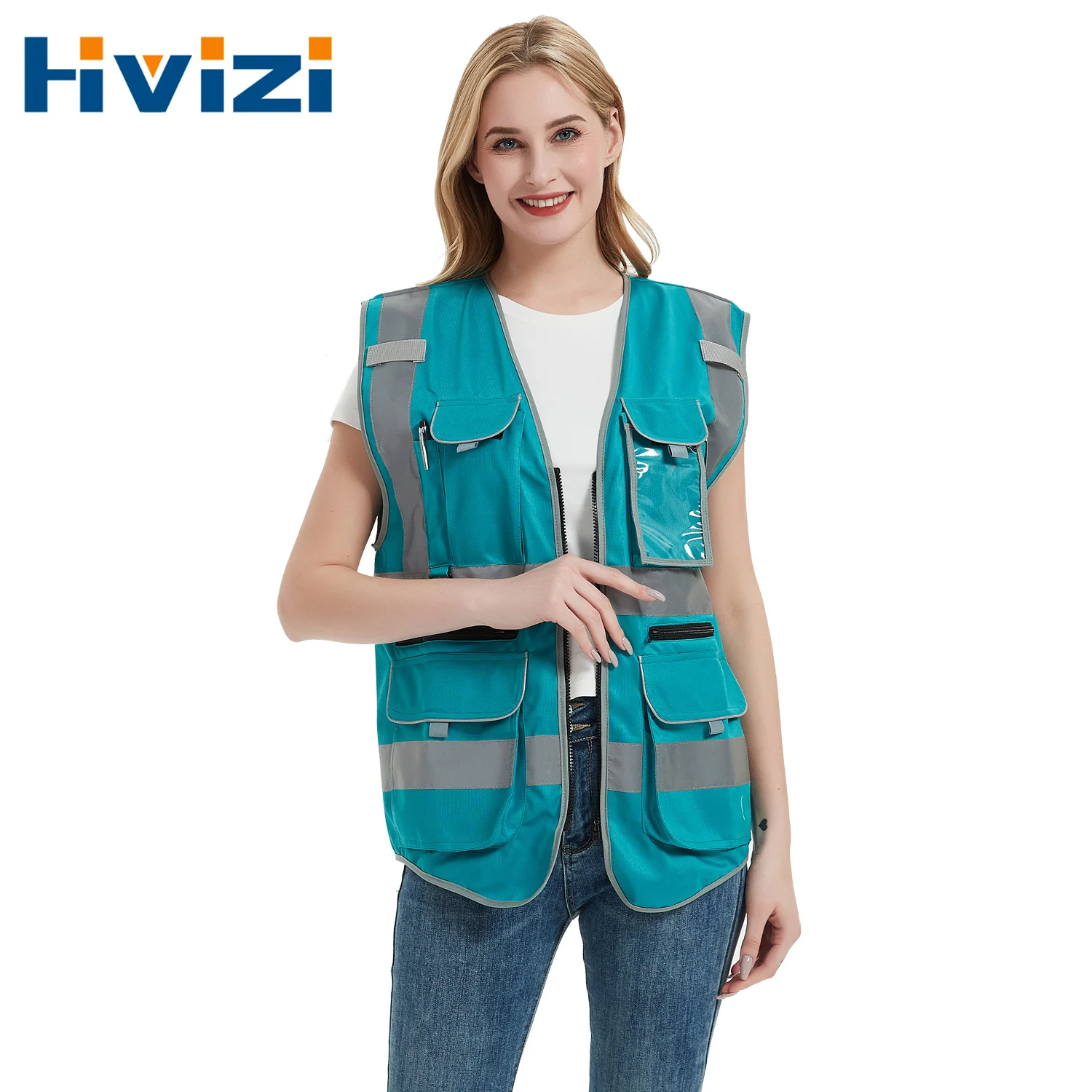 Reflective Vest for Women Work Clothes Hi Vis Vest with Pockets XS-L Waistcoat Reflective Safety Vest Pockets Workwear