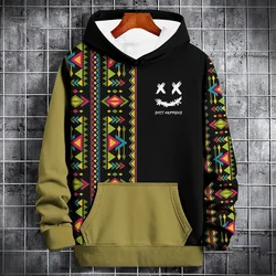 2024 New Men Spring Fall Neutral Fashion Hip Hop Oversized Hoodie Hoodie Sweatshirt 3D Printed Smile Color Block Pattern Jacket