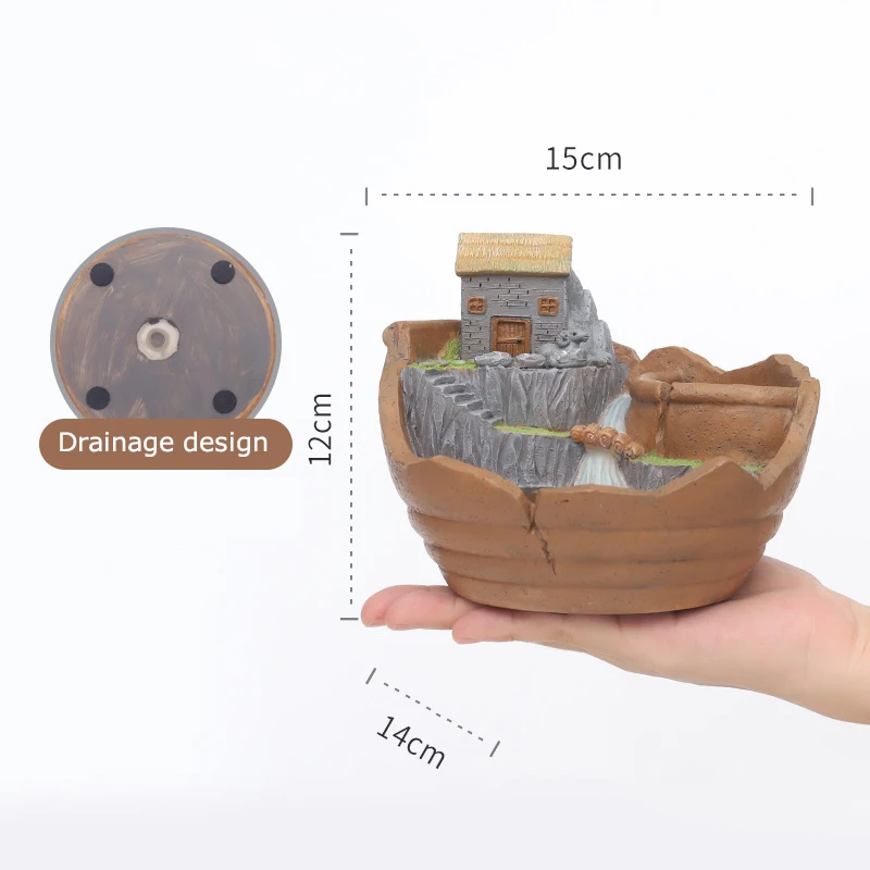Creative Farmhouse Planter Decorative Flower Pot for Succulents Fairy Garden Desktop Container Zen Ornament Home Decoration