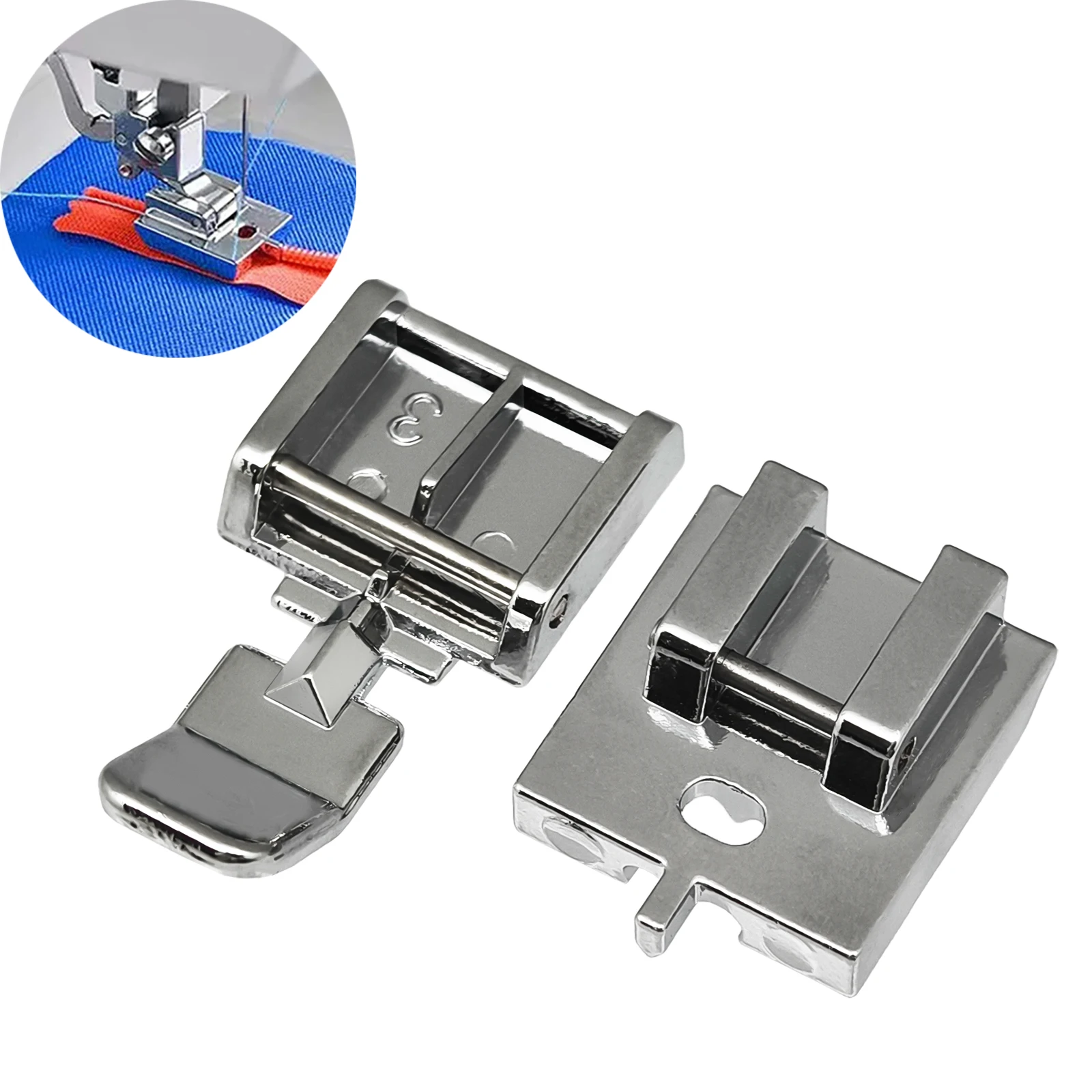 2 Arten von aufsteckbaren, unsichtbaren Reißverschluss-Nähfüßen für Singer Brother Haushaltsnähmaschinen mit niedrigem Schaft.