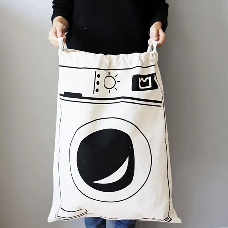 1PC Large Cotton And Linen Laundry Bag Clothes Toys Storage Bag Printing Fabric Drawstring Duffle Bag Dirty Clothes Organizer Ba