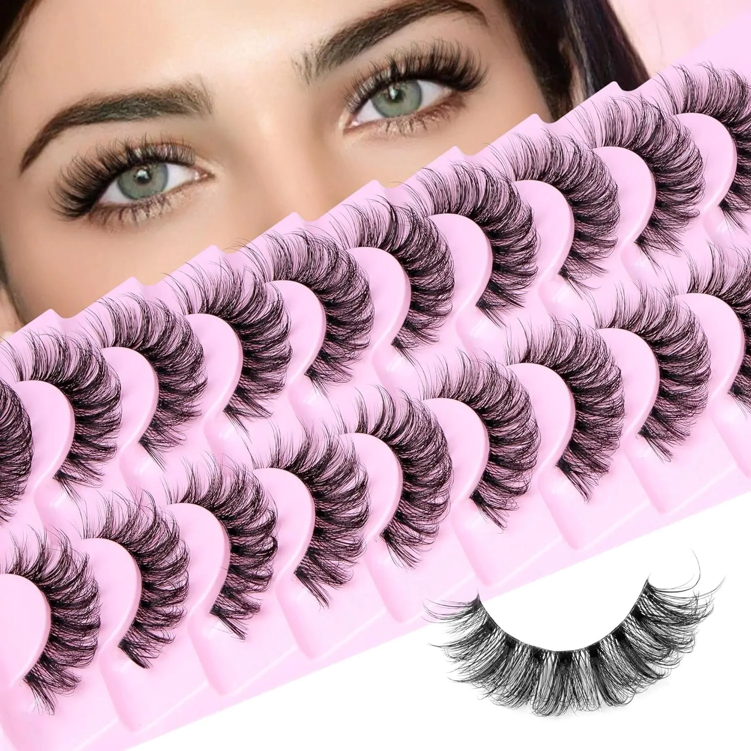 10 par naturalne rzęsy puszyste rzęsy D Curl rzęsy 3D objętość delikatne sztuczne rzęsy paski przezroczysta opaska pakiet rzęs