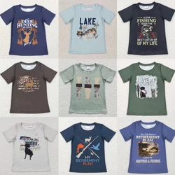 Wholesale Baby Boy Hunting Fishing T-shirt Summer Children Kids Short Sleeves Deer Ducks Shirt Toddler Dogs Tops Clothing