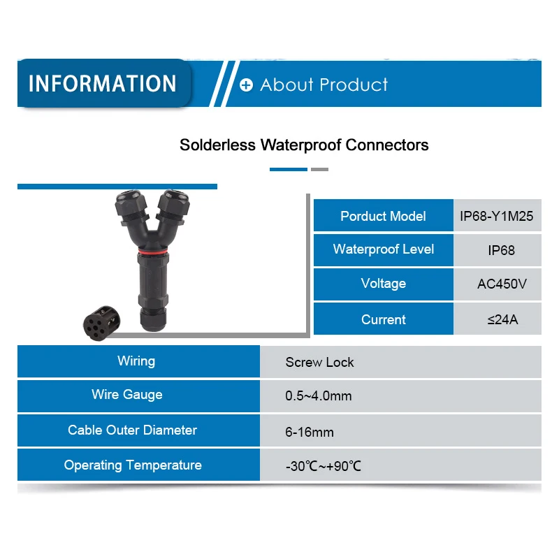 IP68 5pin Y-Type Waterproof Connector 6-16mm Cable Quick Screw Terminal Block 3-Way Wire Connector For Electrical Wiring DIY GO