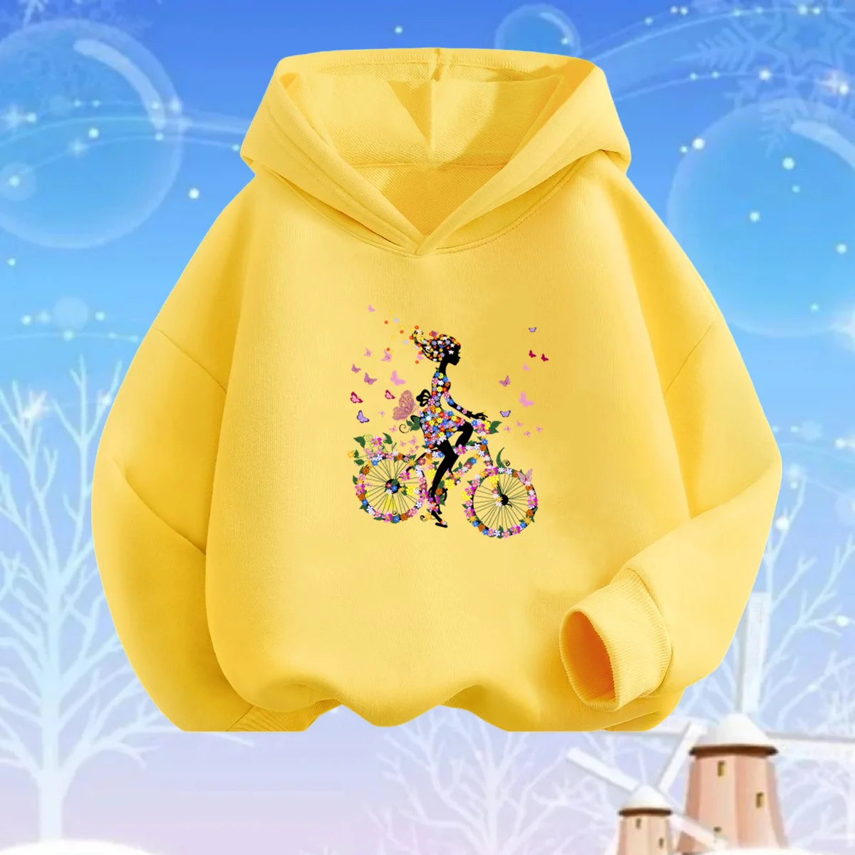 2023 Spring Autumn Fashion Kids Hoodies Hoodies Girls Fashion Butterfly Girls Bike Print Graphic Pullovers Sweatshirt New Top