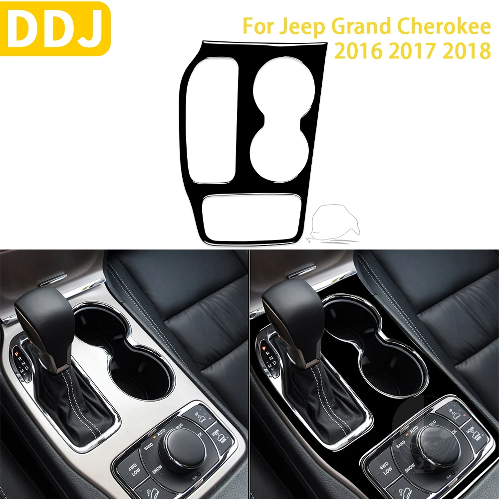 

For Jeep Grand Cherokee 2016 2017 2018 Accessories Piano Black Plastic Car Interior Gear Cup Holder Panel Trim Sticker LHD RHD