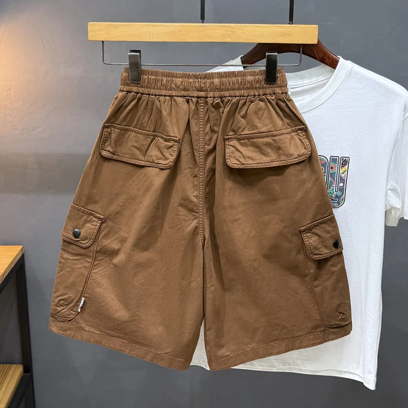 2025年夏 メンズ アウトドア スポーツ レトロ ワークウェア ショートパンツ、ゆったりとした通気性のあるカジュアル スポーツ ファイブクォーターパンツ