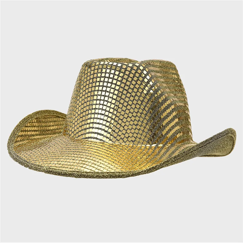 Mirror Sequin Cowboy Hat For Men Women Wide Brim Glitter Punk Cap Halloween Party Stage Show Costume Hat