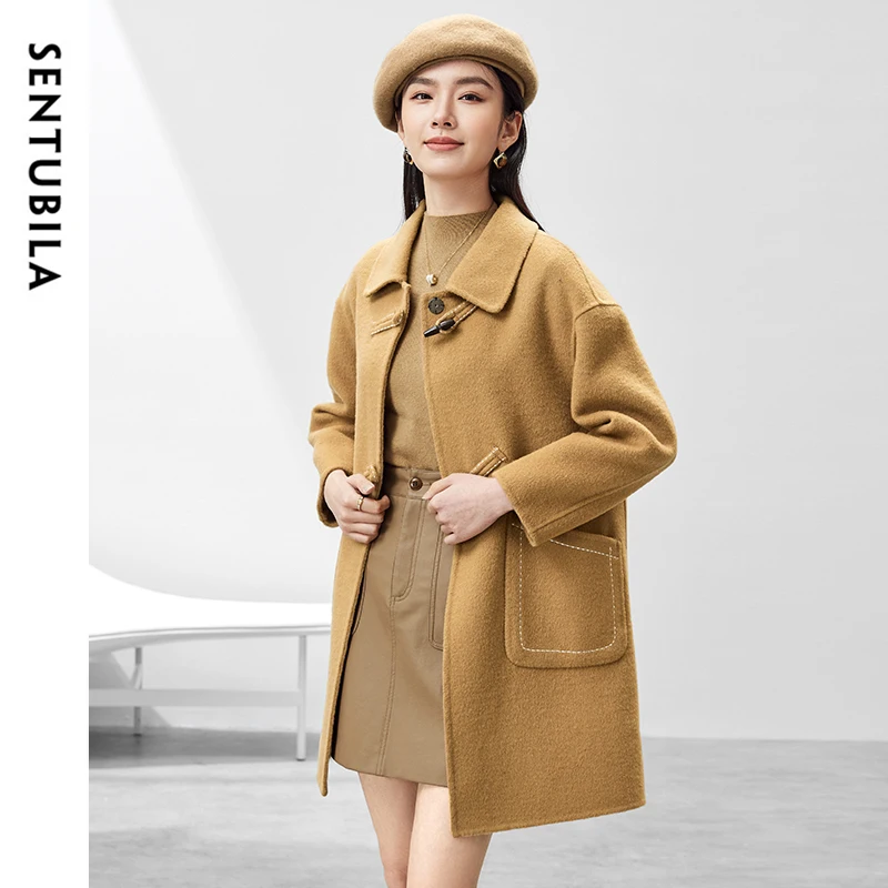 SENTUBILA Winter 100% Wool Coats Women 2024 Fashion Straight Double Sided Mid-length Outerwear New in Coats & Jackets W44O54722