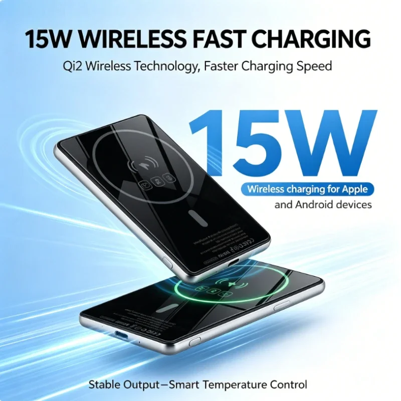 New Cross-border 7mm Ultra-thin MagSafe Compatible Apple Magnetic Wireless Power Bank 5000mAh Portable Charger