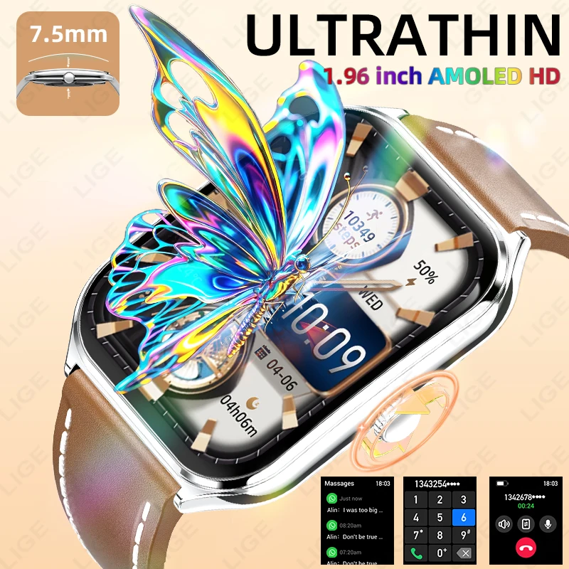 2026 Neue AMOLED Smartwatch für Herren 1,96 Zoll HD Bluetooth-Anruf Gesundheitsmonitor IP68 Wasserdicht Sport Fitness-Armband für Android iOS