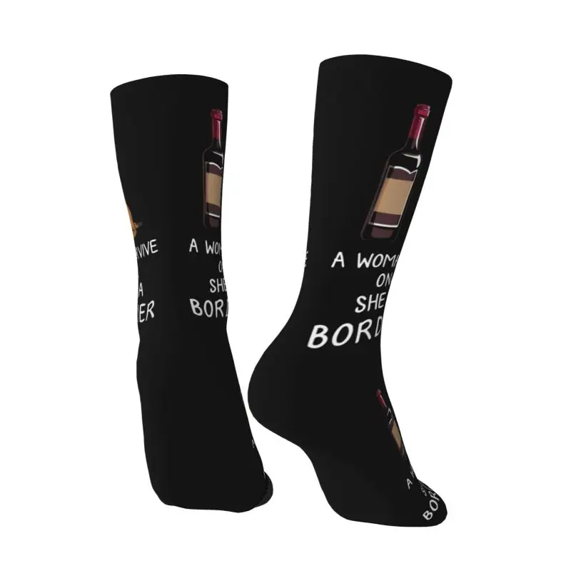 Cute Wine And Border Terrier Socks Women Men Warm 3D Print Funny Dog Sports Football Socks