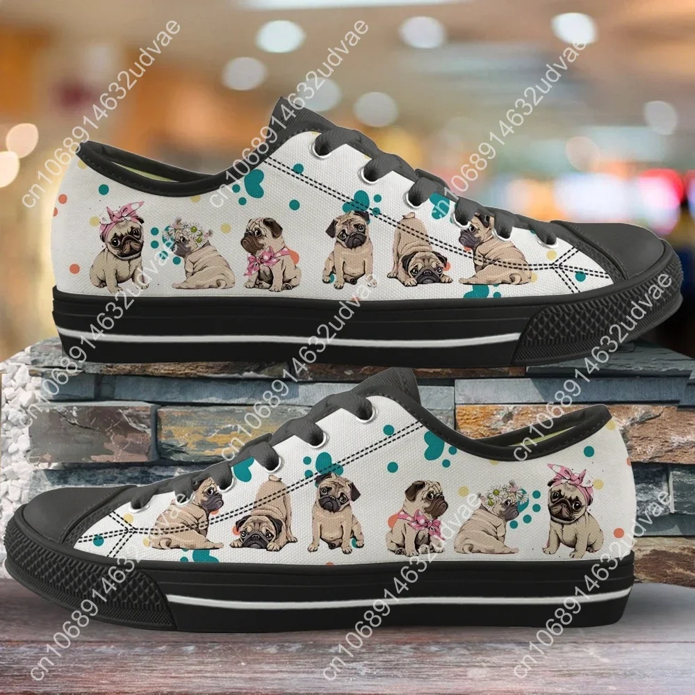 Cute Pug Dog and Paw Footprint Pattern Woman Low Top Canvas Shoes Spring/Autumn Woman Sneakers Girl Vulcanized Shoe