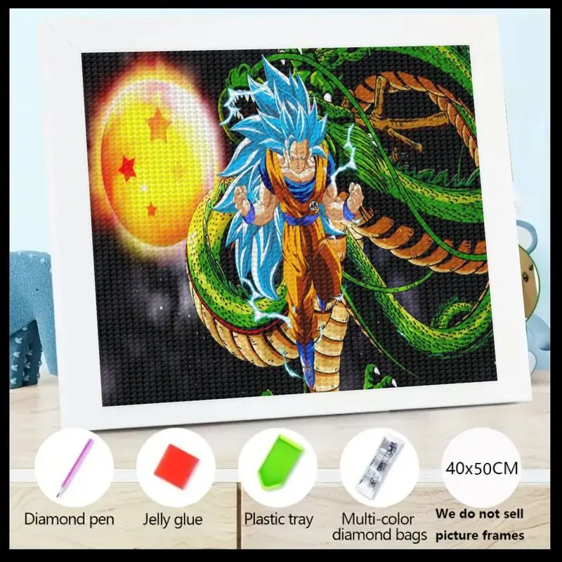 

1 шт. 5D DIY Полный дрель Набор для алмазной живописи, Epic Super Saiyan Blue Goku и Shenron Dragon Ball Z Аниме Манга Персонаж Кристалл Rh