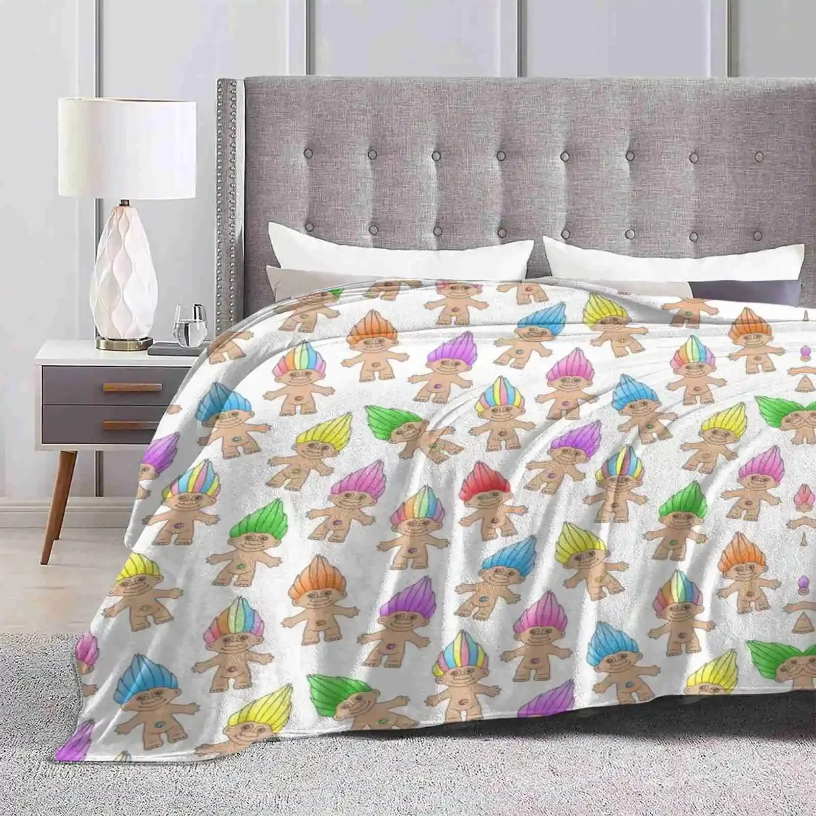 Troll Magic Fashion Soft Warm Throw Blanket Troll Doll Treasure Troll Sparkle Gem Nineties Eighties Childhood Nostalgia Retro