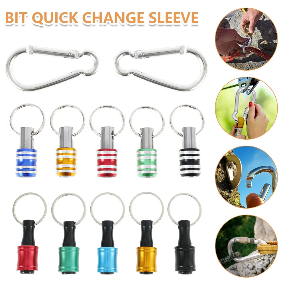 

5Pcs 1/4 Inch Hex Shank Screwdriver Bit Holder Aluminum Alloy Bit Holder Keychain with Carabiner Quick Change Drill Bit Holder