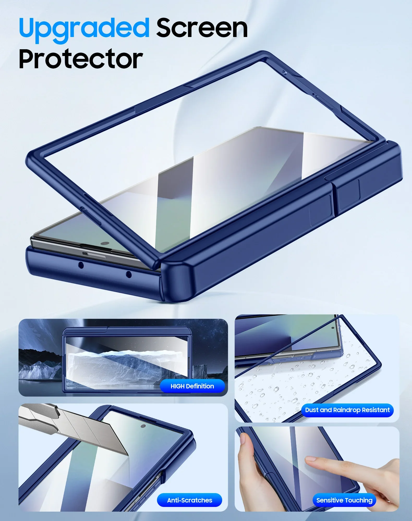 Regali di Halloween, porta carte RFID, staffa nascosta, cover per fotocamera, custodia antiurto per Samsung Galaxy Z Fold 7-Blue