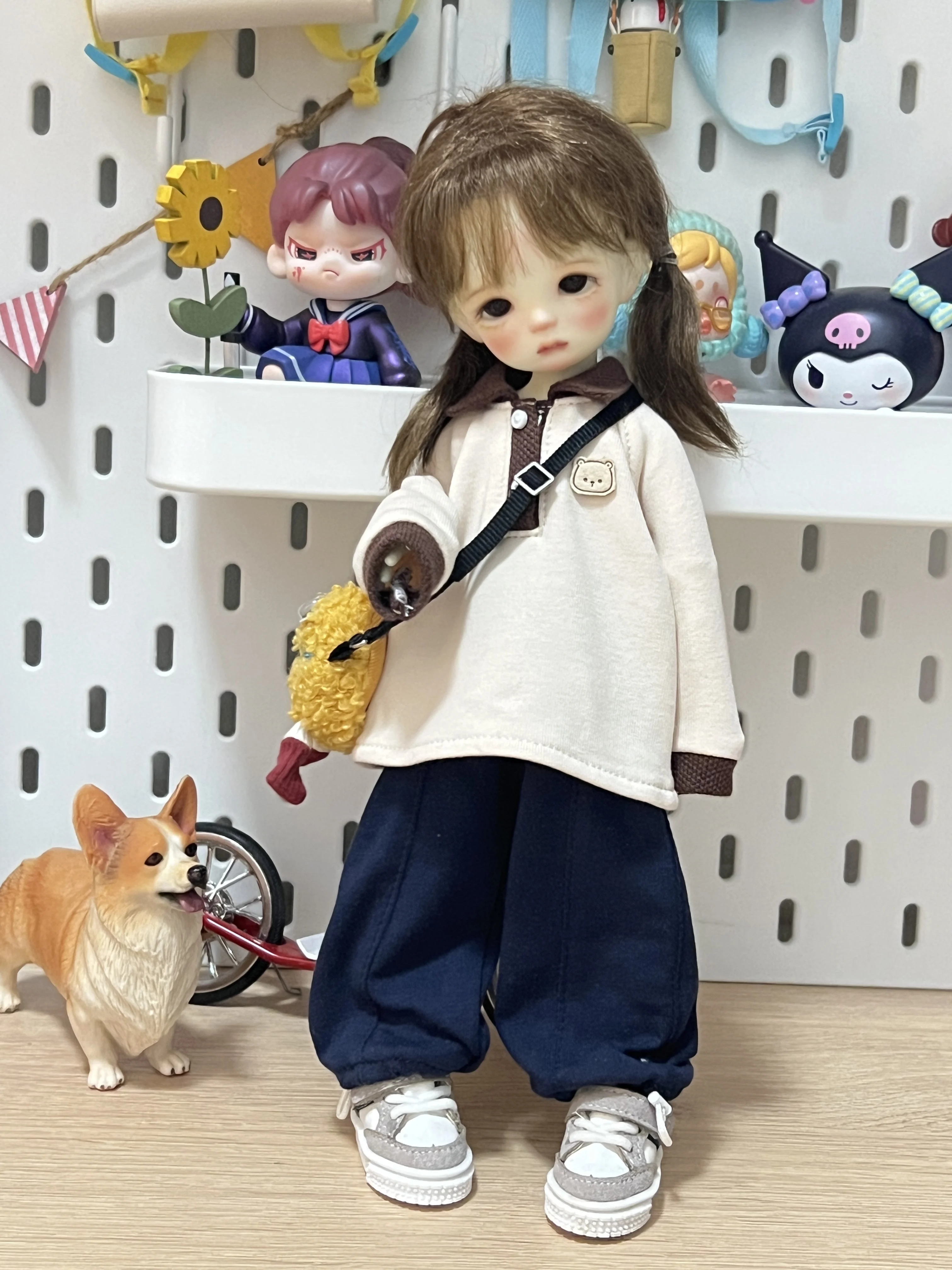 1/6 Bjd Doll Stripe Top Big Fish Cute Little Bear Trendy Polo Top Versatile Graffiti Bag For Girls Baby Birthday Gift Mini Toy