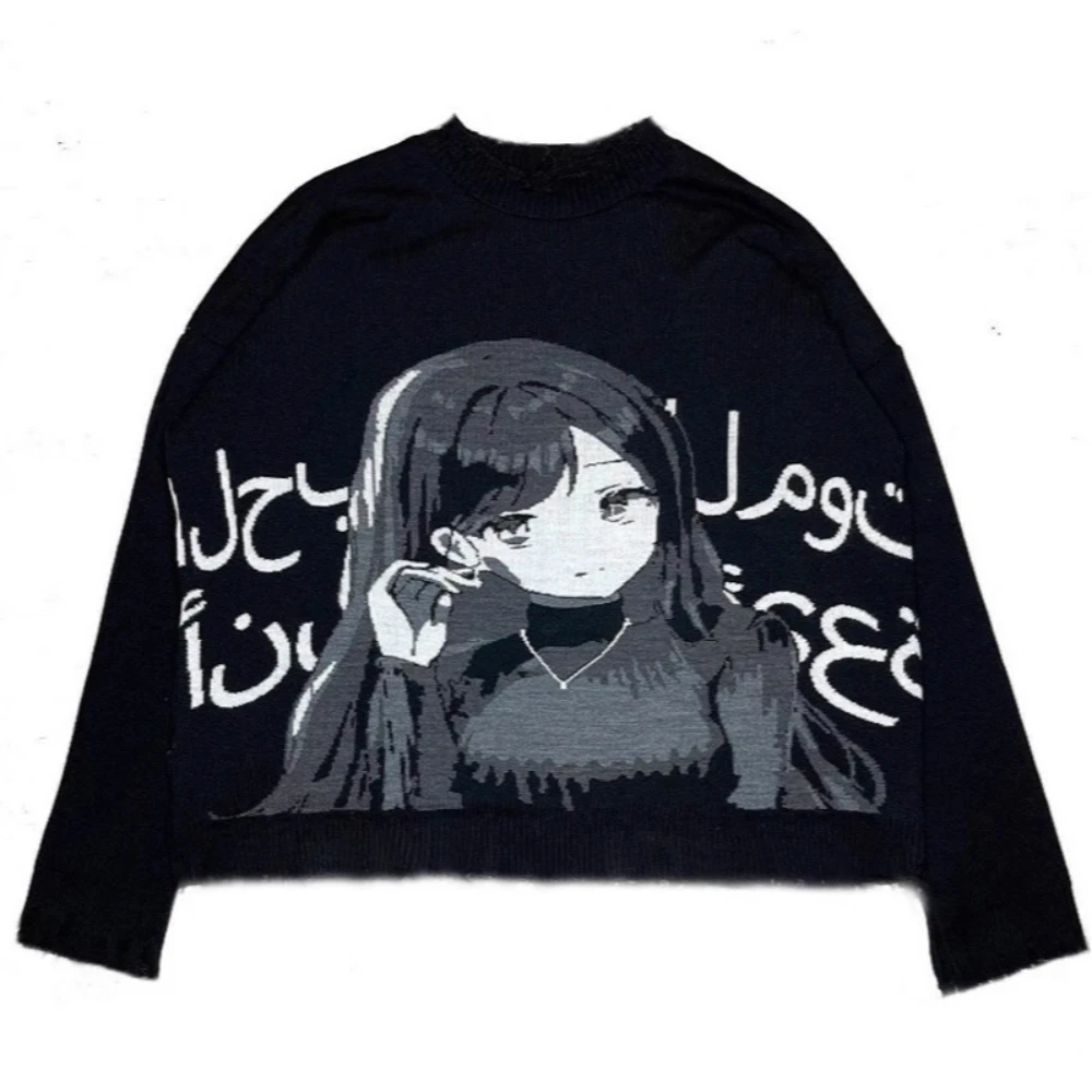 

Осенне-зимний стиль, большой узор, уличный стиль, модный свободный свитер с круглым вырезом и длинными рукавами, пуловер для женщин