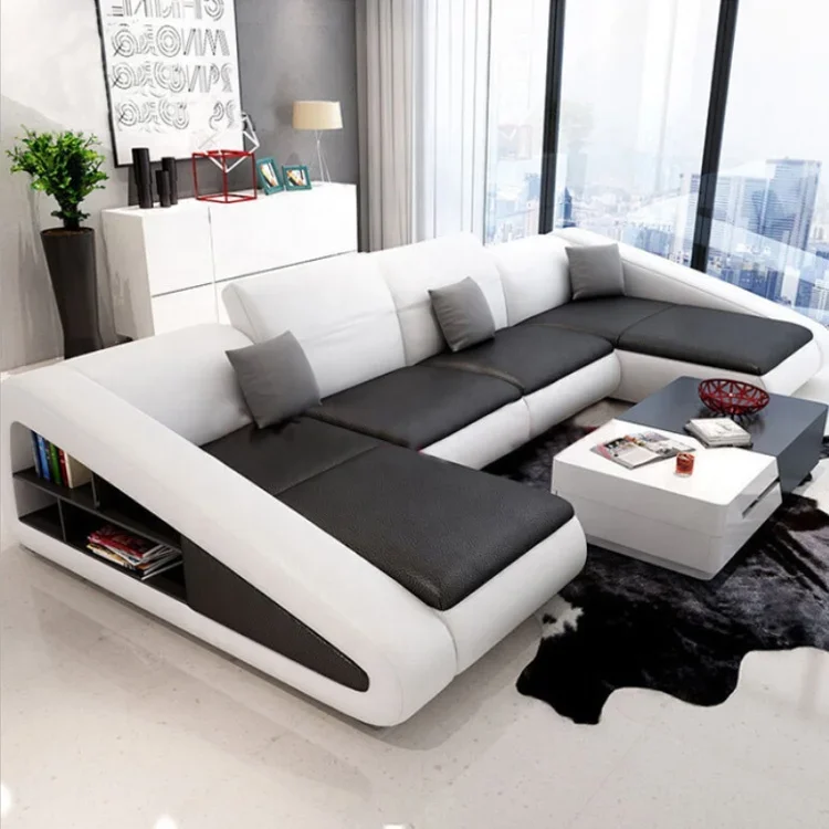 Modern Multifunctional Shaped Bookshelf Sofas Lounge Corner Leather Sofa Set Furnitures House Living Room Sofa