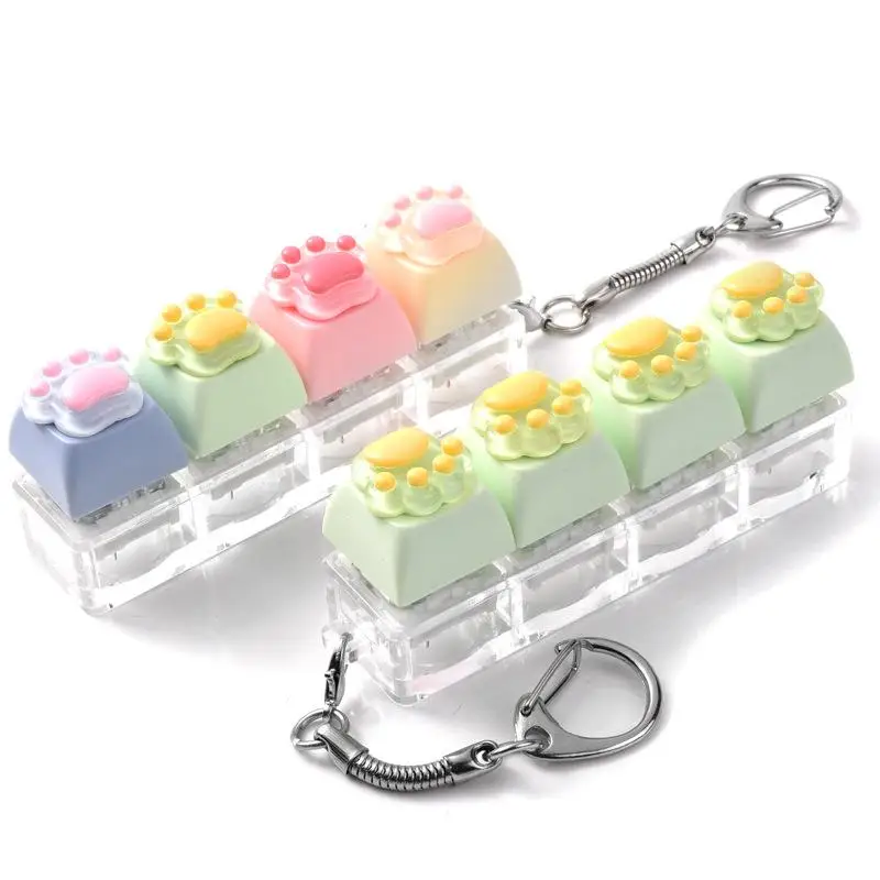 Cute Cat Paw Keyboard Switch Keychain Stress Relief Fidget Toys Clicky Mechanical Button Pendant Keyring Gifts