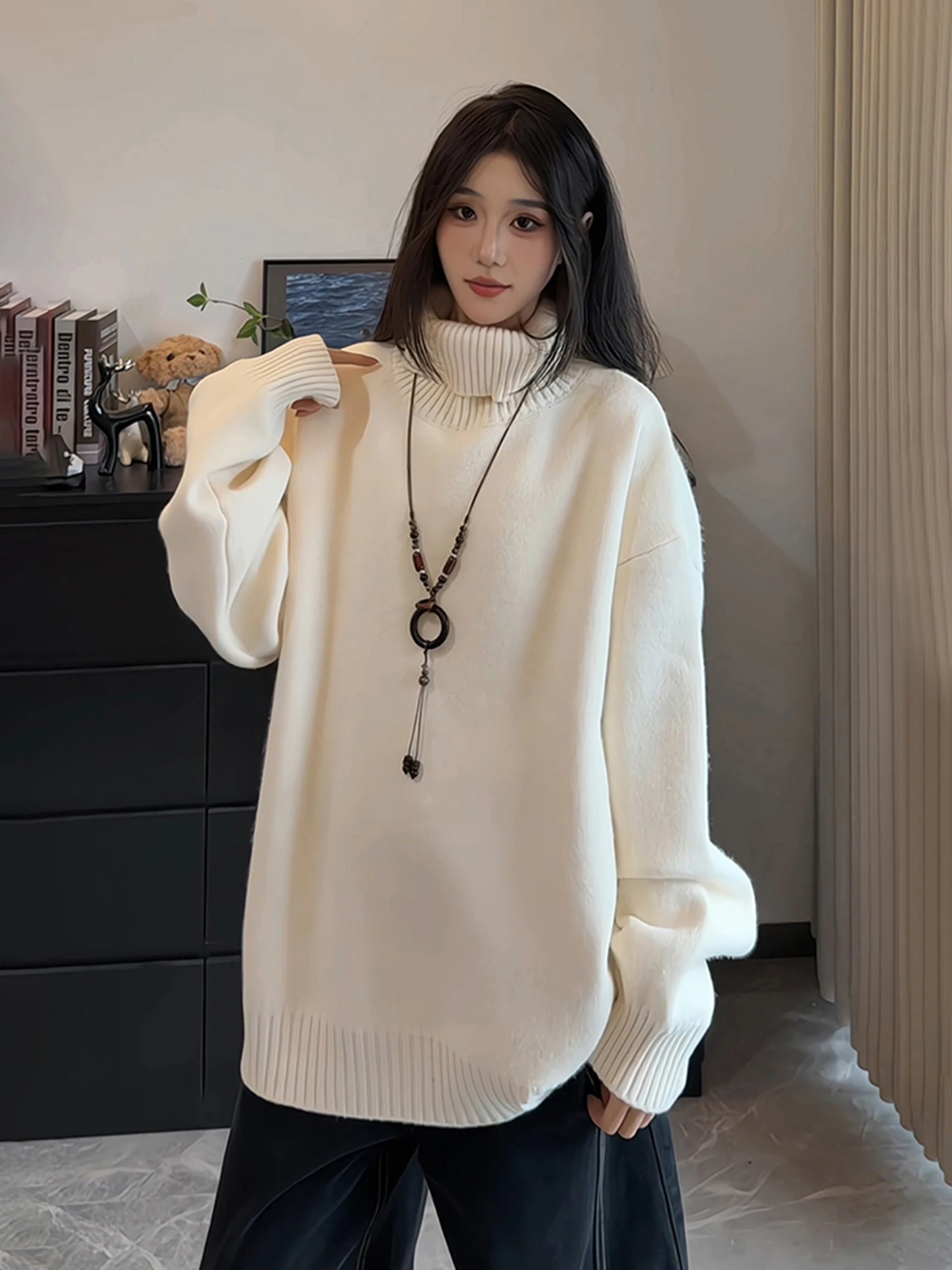 

Men's High Collar Fce Lined Thi Knitwear Base Layer Sweater Autumn Winter Warm Cozy Casual Sle American Faion