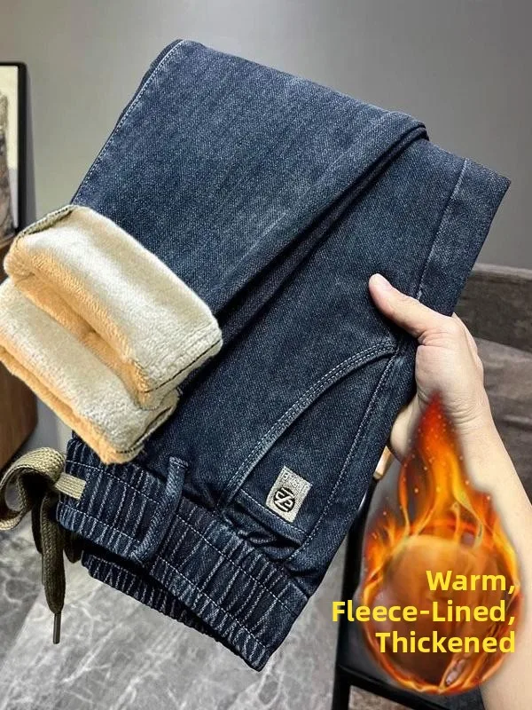 Jeans da uomo con elastico in vita foderato in Fce Pantaloni casual in velluto a coste Dstring Pantaloni caldi invernali alla moda per giovani