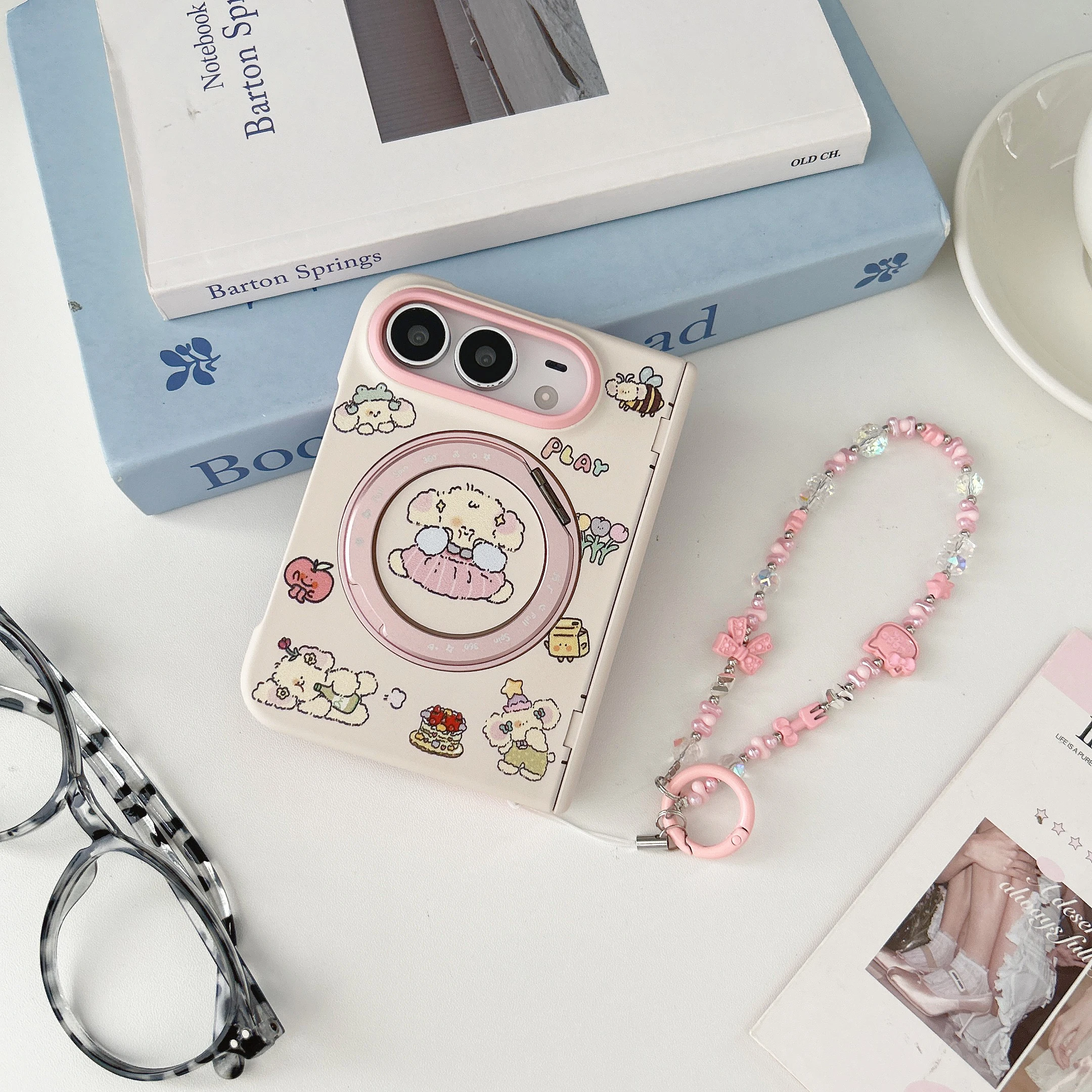 Korean INS Cute puppy Pattern Folding Phone Case For iPhone Duo With 360° Magnetic Stand Kawaii Shockproof cases For Magsafe