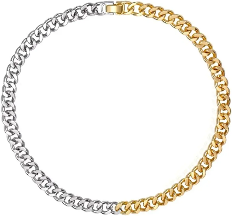 4 Pack 8mm Fake Gold Cuban Link Chain 18-24inch Stainless Steel Chunky Hip Hop Rapper Chain for 80s 90s Party Unisex Women Men