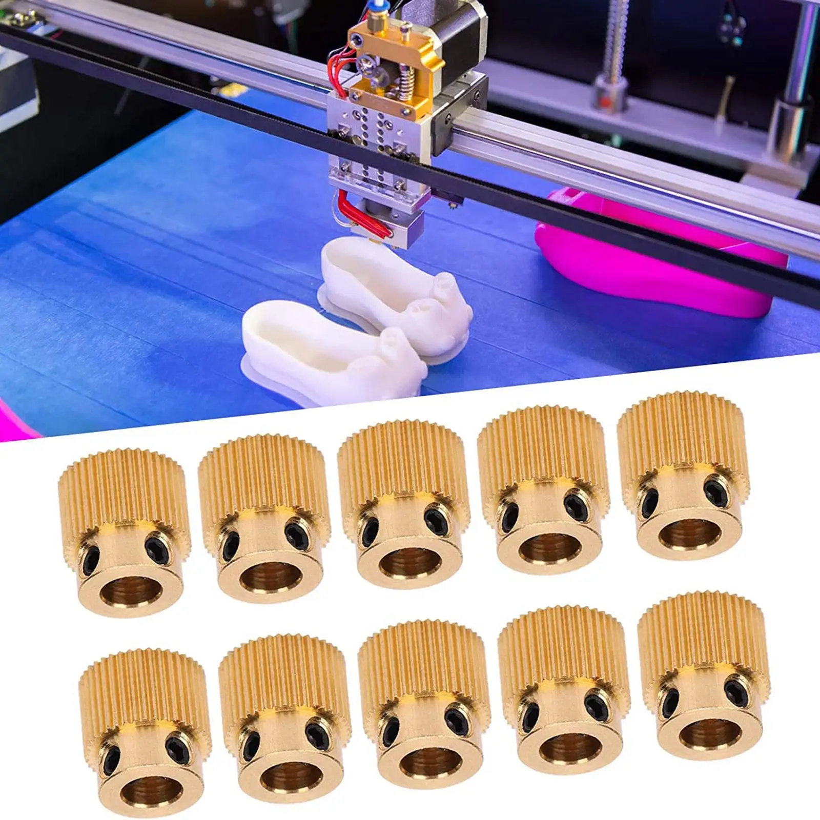 

10Pieces MK8 Extrusion Gear 40 Teeth Brass Bore 5mm Drive Gear Feeding Gear Wheel for 3D Printer Extruder