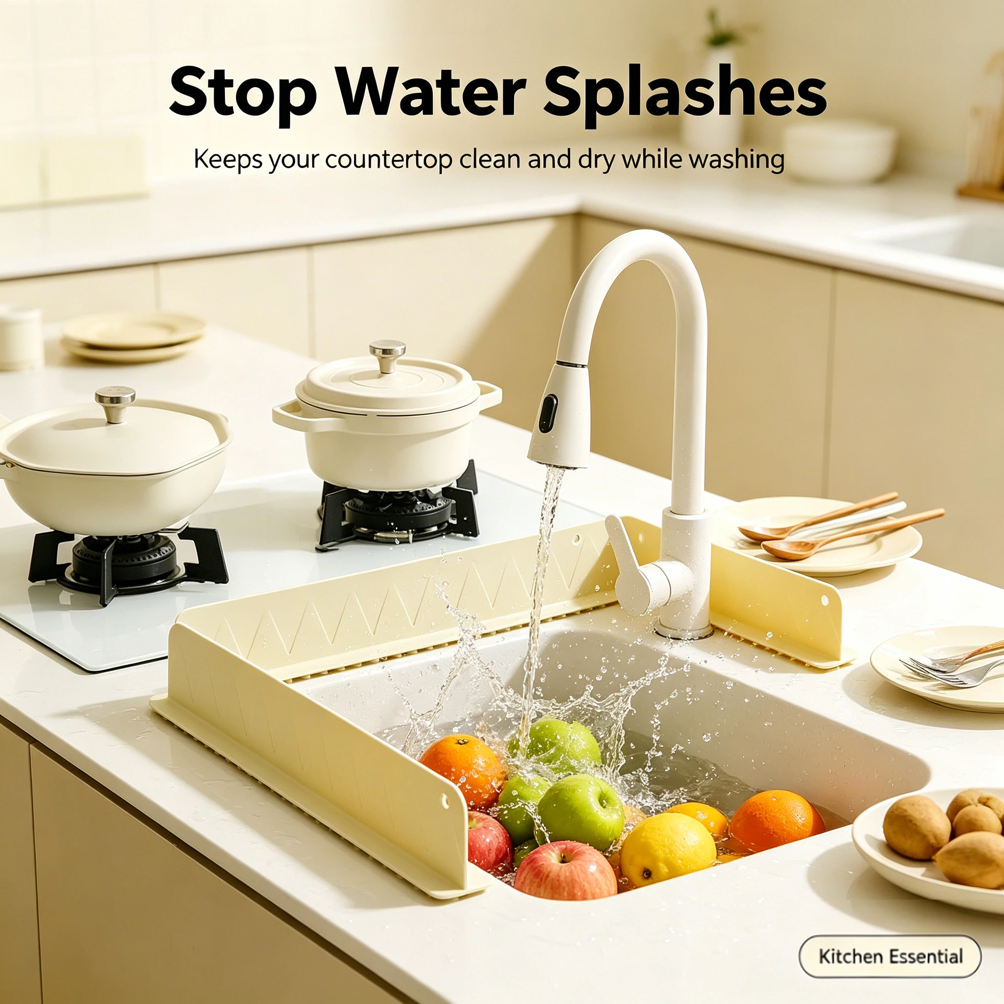 1PC Silicone Sink Splash Guard, Strong Suction Cup Kitchen Sink Water Baffle, Anti-Splash Dishwashing Protector, Prevent Water S