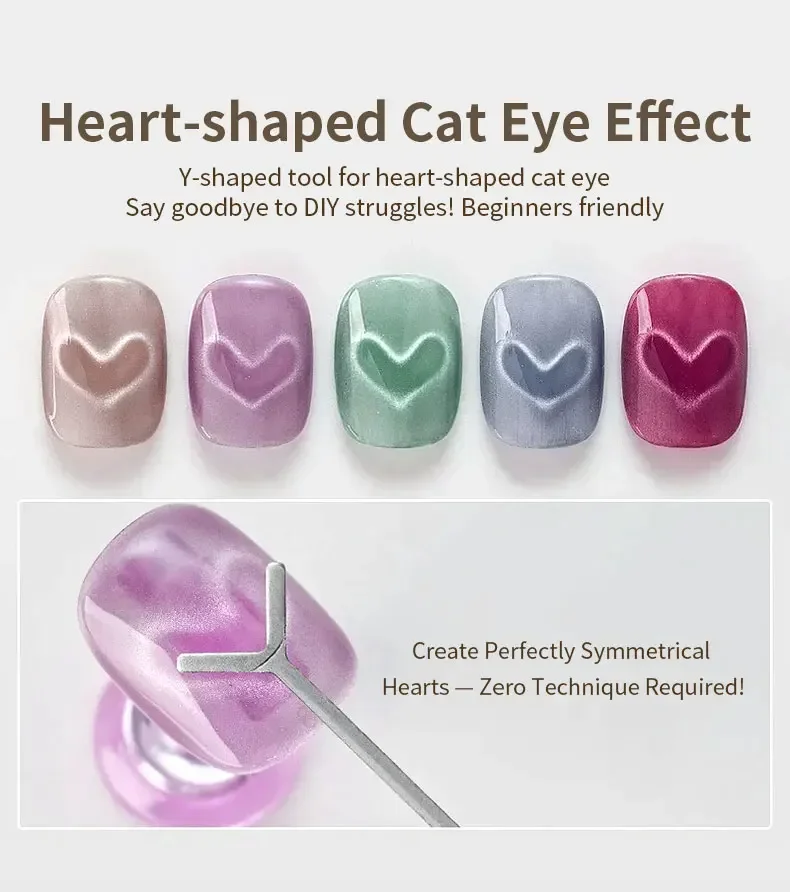 Magnete per occhi di gatto a forma di cuore Set di magneti per unghie Cat Eye a forma di Y Magnete con motivo d'amore adatto per strumenti magnetici per lucidatura del gel fai-da-te