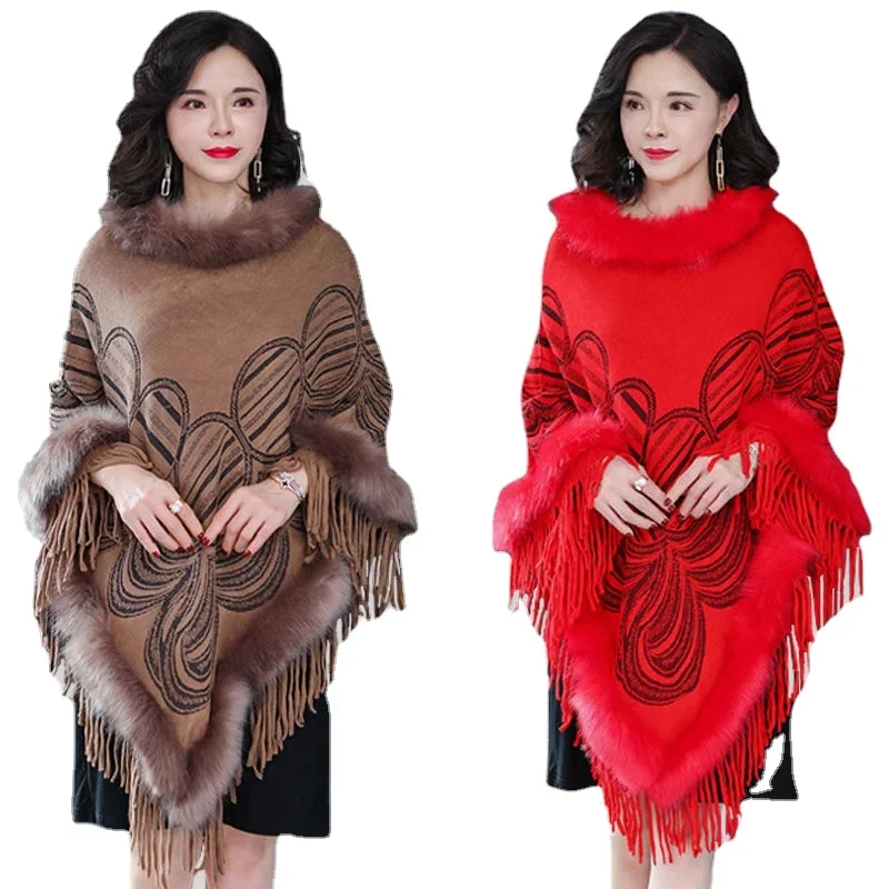 

Women's Cashmere Pashmina with Tassels, Red Capes, Cloak and Ponchos, Oversized Shawls, Warm Wraps, Female Tassel, Winter, New,