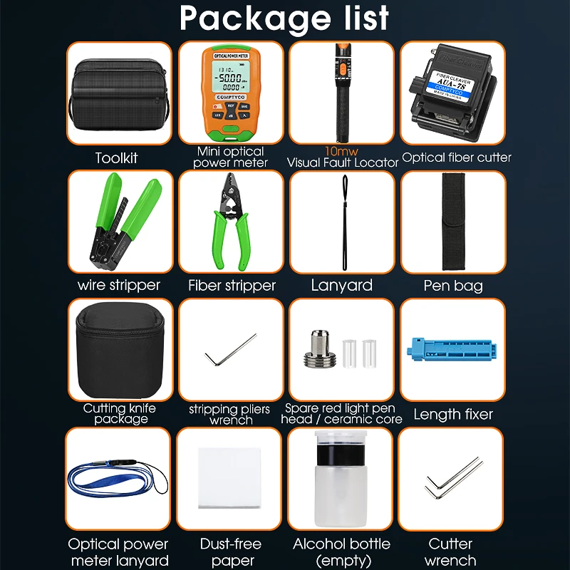 FTTH Fiber Optic Tool Kit -50~+26dBm/-70~+10dBm Mini Fiber Optica Power Meter and 10mW Visual Fault Locator AUA-7S Fiber Cleaver