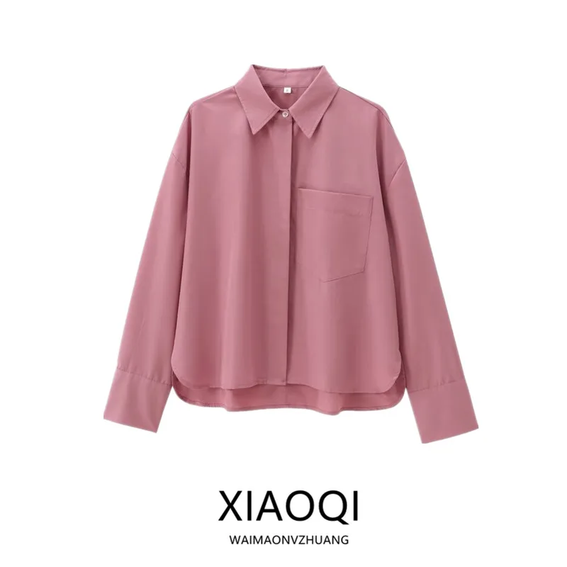 

Autumn New Arrival Women's Long Sve Turn-down Collar Coat ket Decorated Fabric irt Loose Fit Regular Length