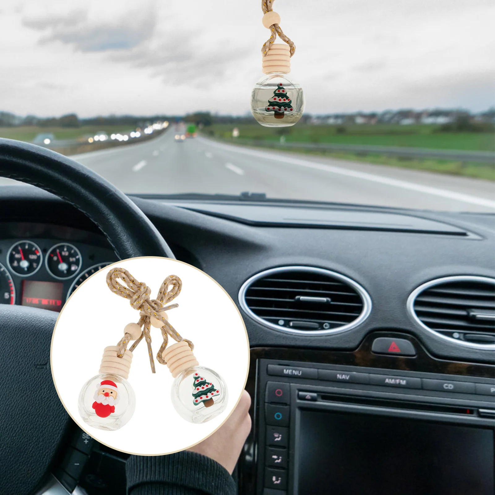 

2Pcs Christmas Car Perfume Hanging Items Cute Empty Diffuser Bottles for Essential Oils Reusable Aroma Decorative Car Air