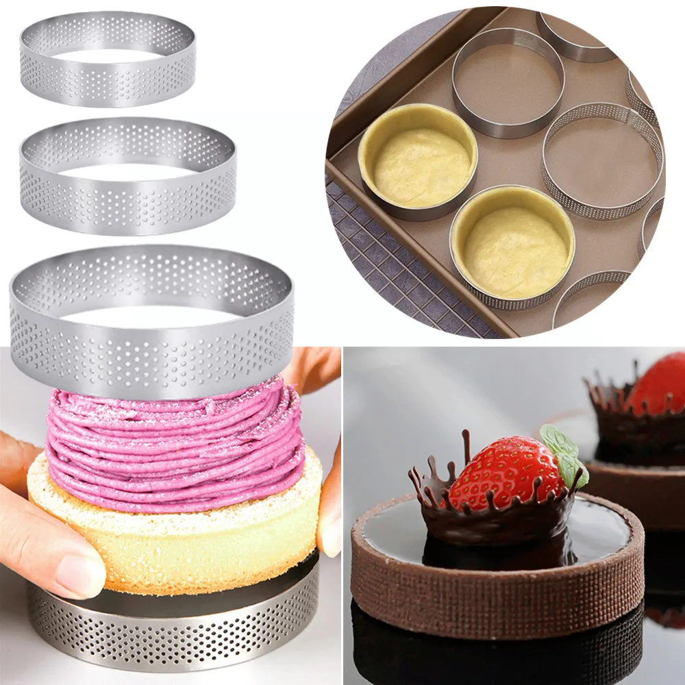 6 8 10 CM Stainless Steel Tart Mold Ring Tartlet Cake Mousse Molds Cookies Pastry Circle Cutter Pie Ring Perforated